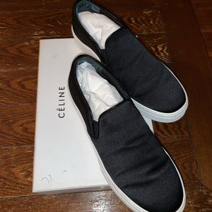 CELINE Black Satin Slip On Sneakers